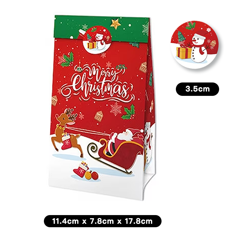 Merry Christmas Paper Gift Bags with Stickers 12 Pack