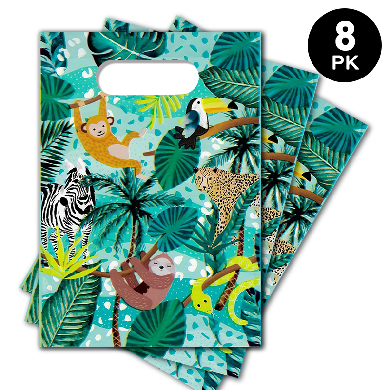 Jungle Animals Safari Theme Gift Loot Bags Plastic 8 Pack