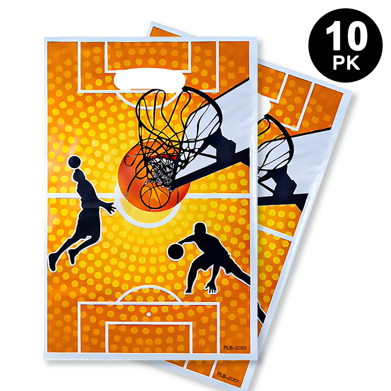 Basketball Theme Gift Loot Bags Plastic 10 Pack