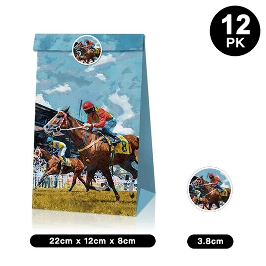 Melbourne Cup Horse Racing Paper Lolly Gift Bags with Mini Stickers 12 Pack