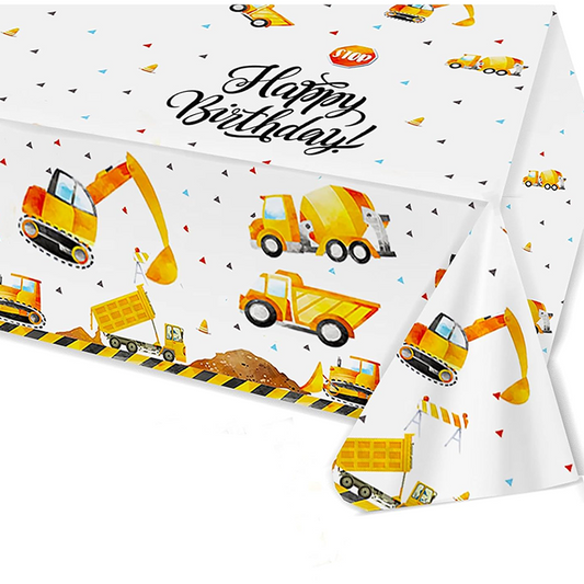 Construction Trucks Table Cover Tablecloth Plastic 220cm x 130cm