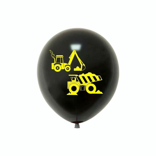 Construction Zone Excavator Bulldozer Printed Latex Balloons 24 Pack