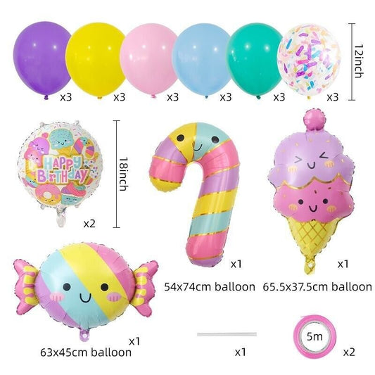 Candy Cane Ice Cream Shaped Balloon Set 23 Pack | Sweets Theme Party Decorations