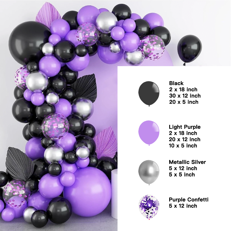 Purple Black Silver Balloon Garland Kit | Suitable Girls Kuromi Themed Birthday Party Decorations