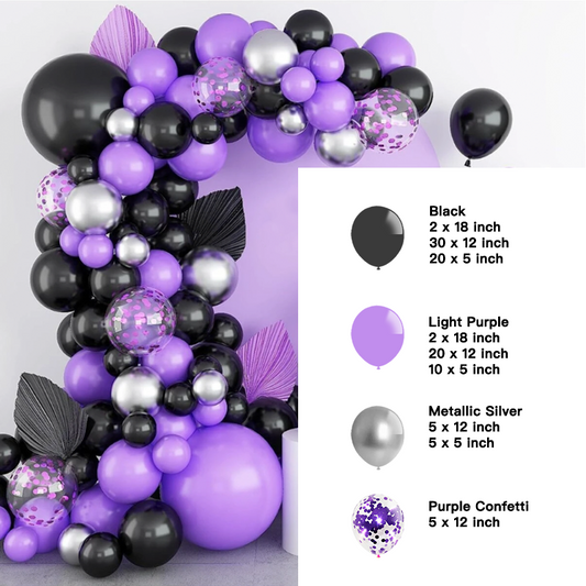 Purple Black Silver Balloon Garland Kit | Suitable Girls Kuromi Themed Birthday Party Decorations