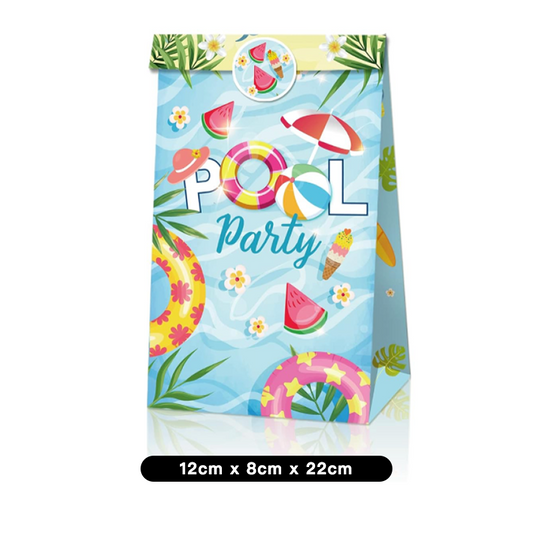 Summer Time Pool Party Paper Lolly Gift Bags with Mini Stickers 12 Pack