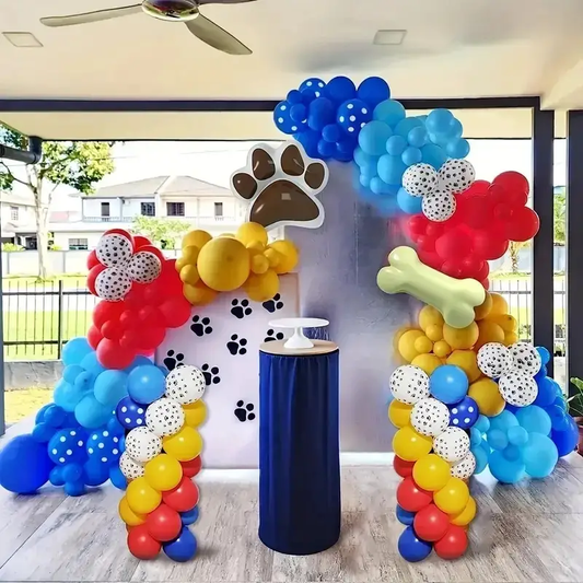 Red Yellow Blue Paw Printed Balloon Garland Kit | Suitable for Pets Puppy Dogs Themed Party
