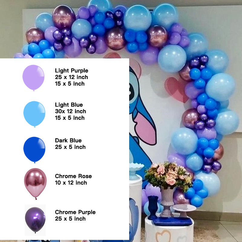 Blue Chrome Purple Rose Gold Balloon Garland Kit | Suitable for Stitch Theme Birthday Party