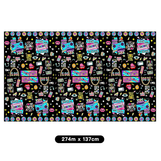 Back to the 90's Retro Table Cover Tablecloth Plastic 274cm x 137cm