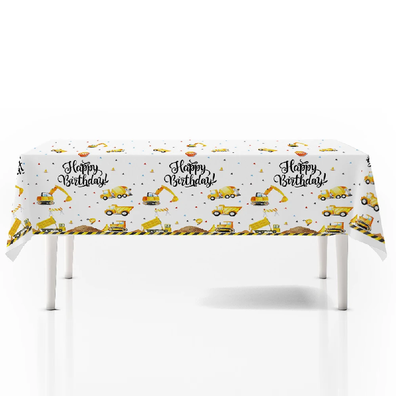 Construction Trucks Table Cover Tablecloth Plastic 220cm x 130cm