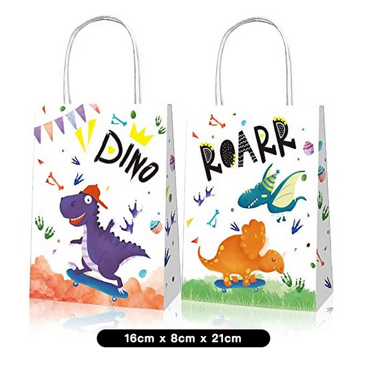 Watercolour Style Cute Dinosaur Paper Gift Bags with Handle 12 Pack