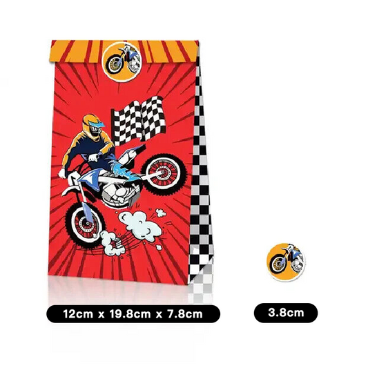 Motorcycle Paper Gift Bags with Stickers 12 Pack