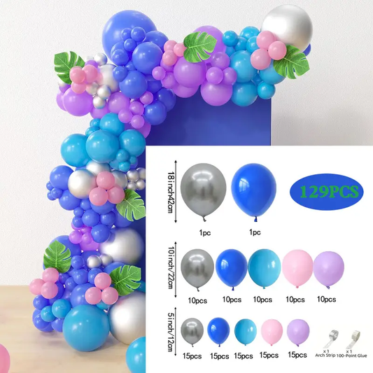Blue Pink Purple Metallic Silver Balloon Garland Kit | Suitable for Stitch Theme Birthday Party
