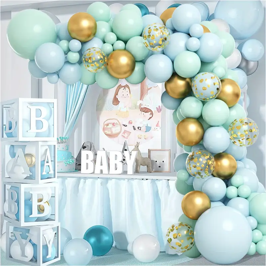 Blue Mint Green Metallic Gold Confetti Balloon Garland Kit