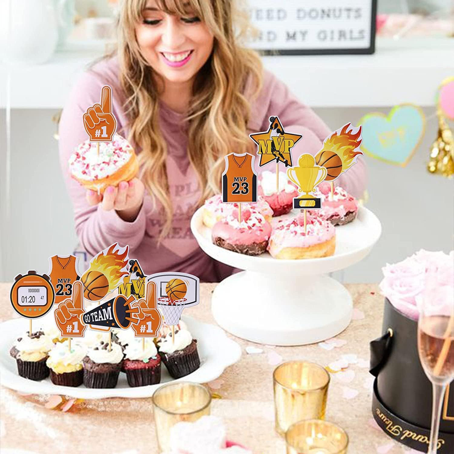 Basketball Theme MVP Cupcake Toppers 16 Pack