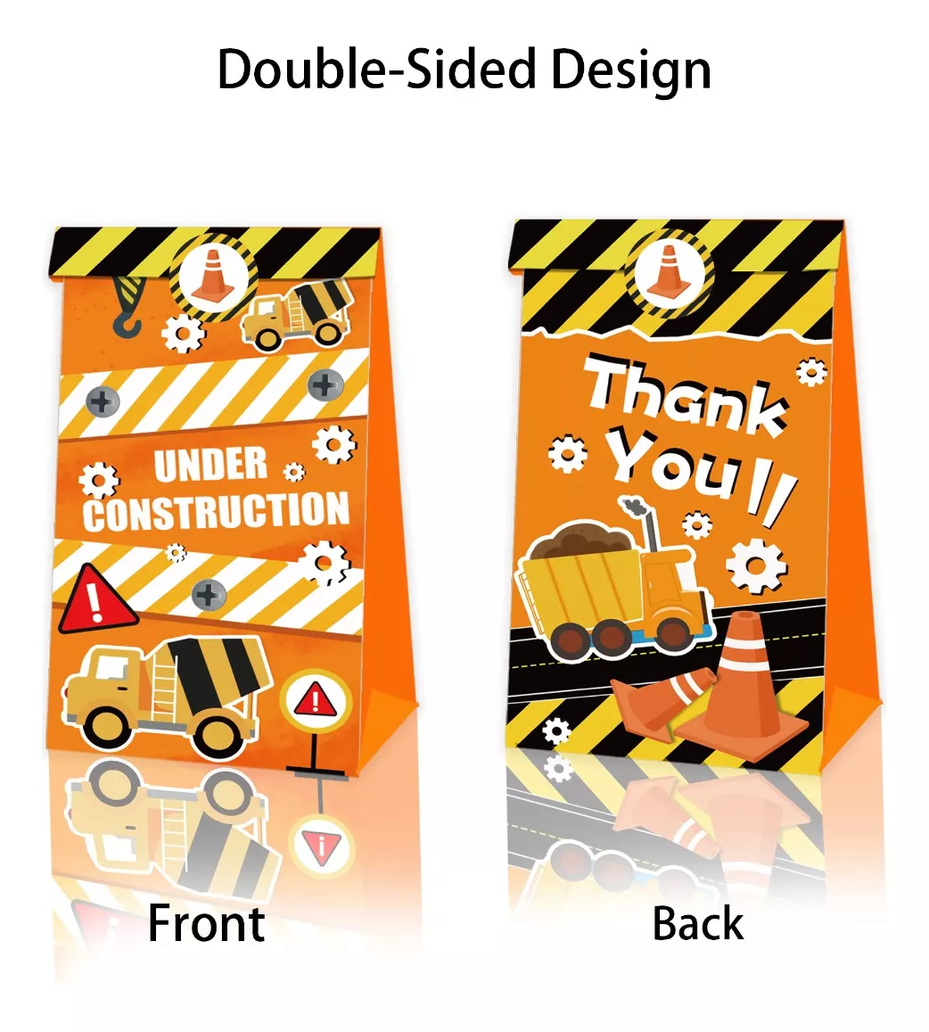 Construction Trucks Party Paper Gift Bags 12 Pack with Mini Stickers