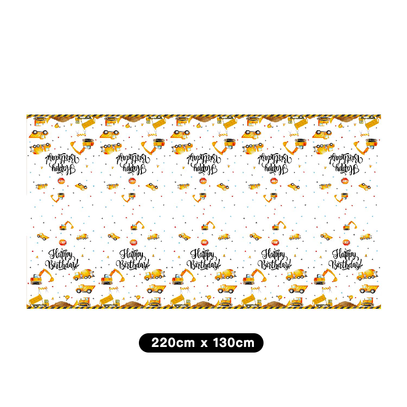 Construction Trucks Table Cover Tablecloth Plastic 220cm x 130cm
