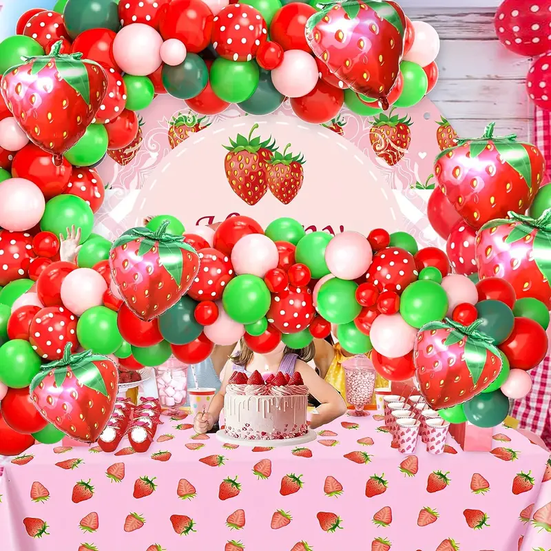 Strawberry Theme Red Pink Green Balloon Garland Kit