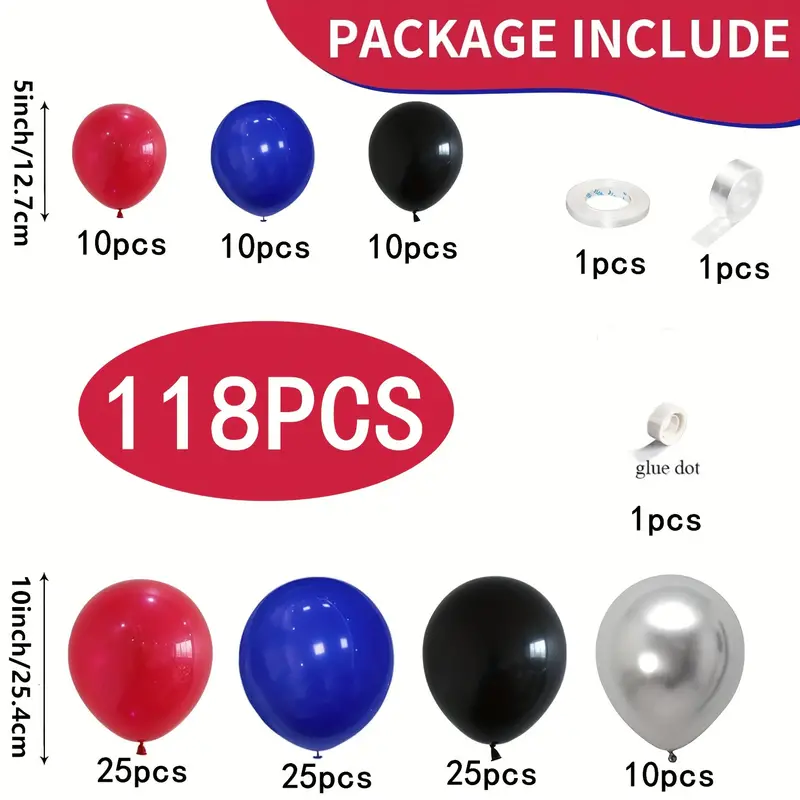 Red Blue Black Metallic Silver Balloon Garland Kit | Suitable for Spider-Man Themed Party
