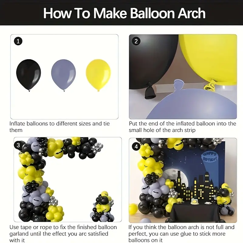 Black Yellow Silver Balloon Garland Kit | Suitable for Batman Themed Party