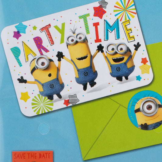 Despicable Me Minions Postcard Invitations 8 Pack with Envelopes Seals Mini Stickers