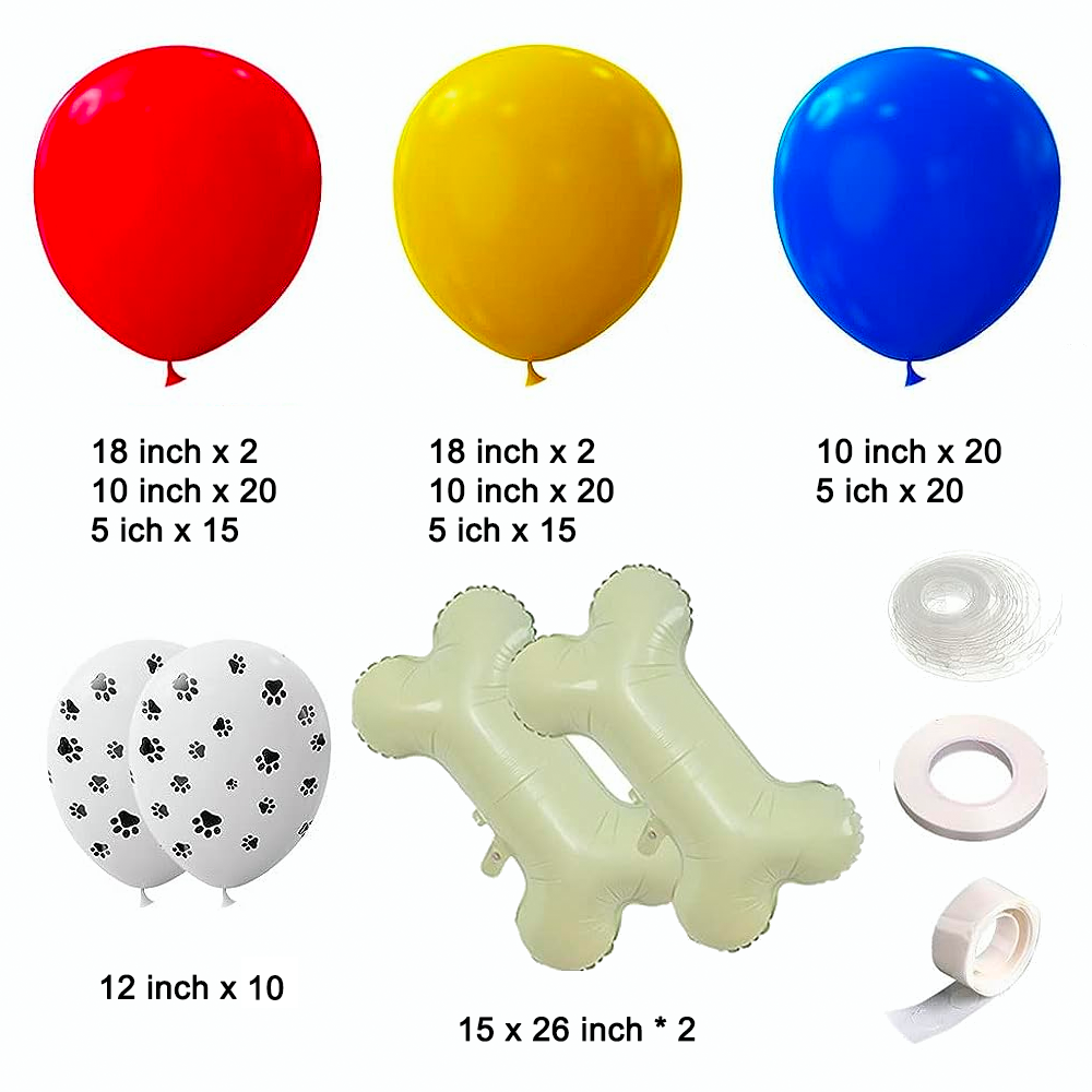 Red Yellow Blue Paw Printed Balloon Garland Arch Kit | Suitable for Pets Puppy Dogs Themed Party