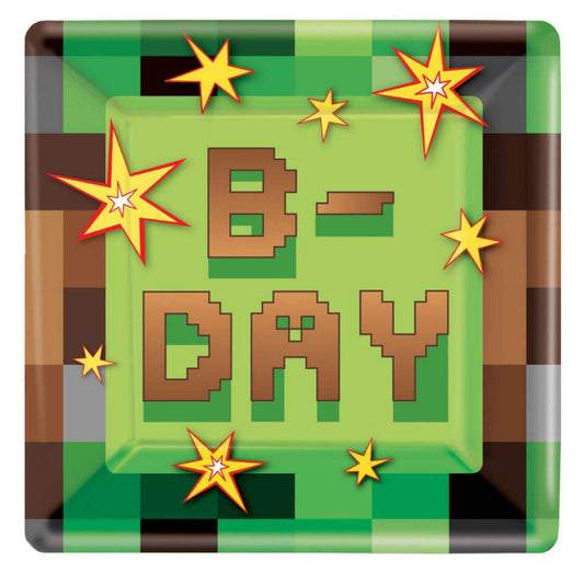 TNT Party Pixel Game 17cm 7 inch Square Paper Plates 8 Pack