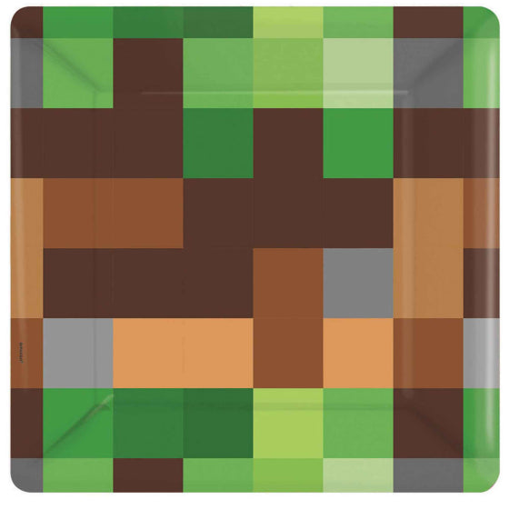 TNT Party! Pixel Game 9 inch Square Paper Plates 8 Pack