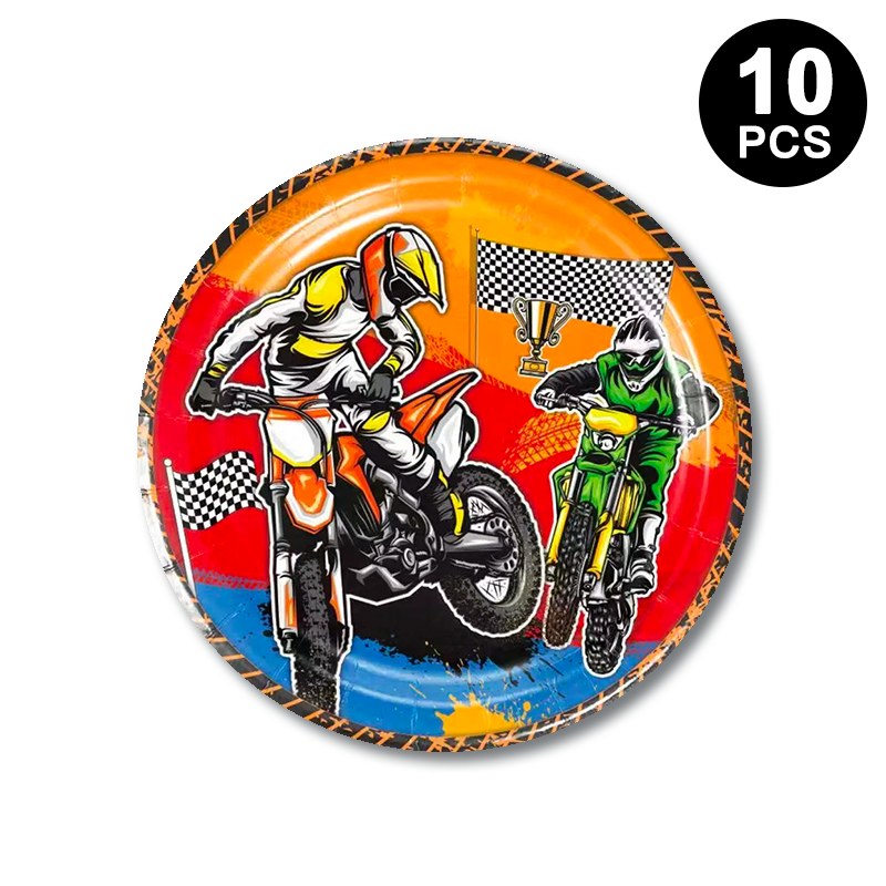 Motorcycle 18cm Paper Plates Round 10 Pack
