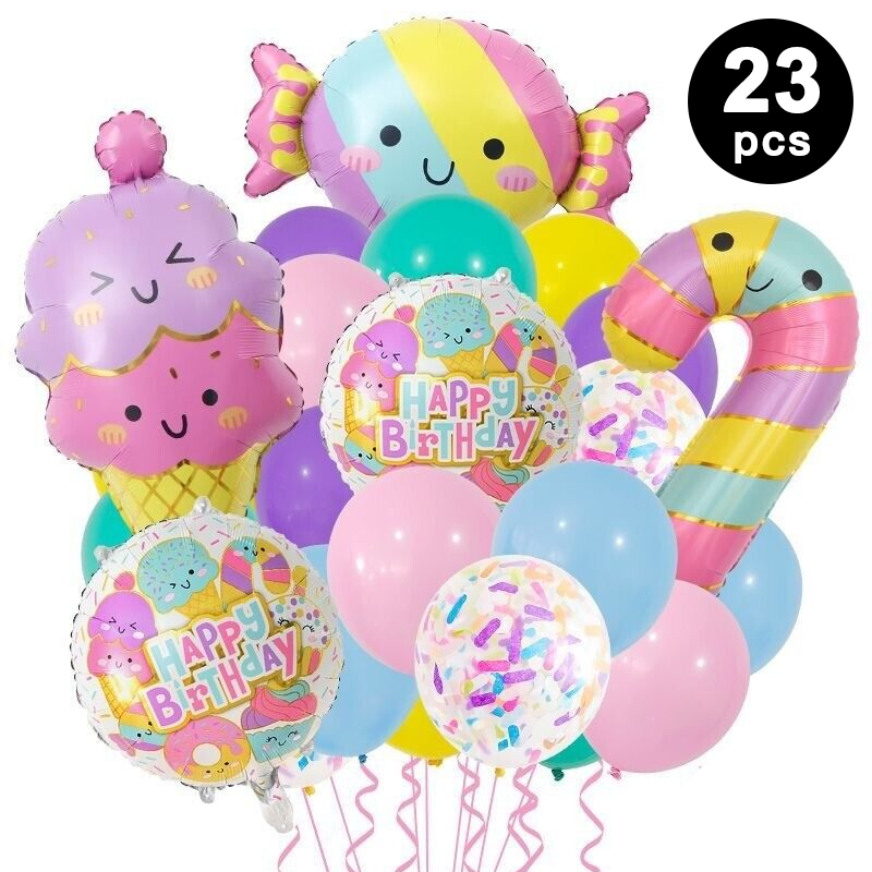 Candy Cane Ice Cream Shaped Balloon Set 23 Pack | Sweets Theme Party Decorations