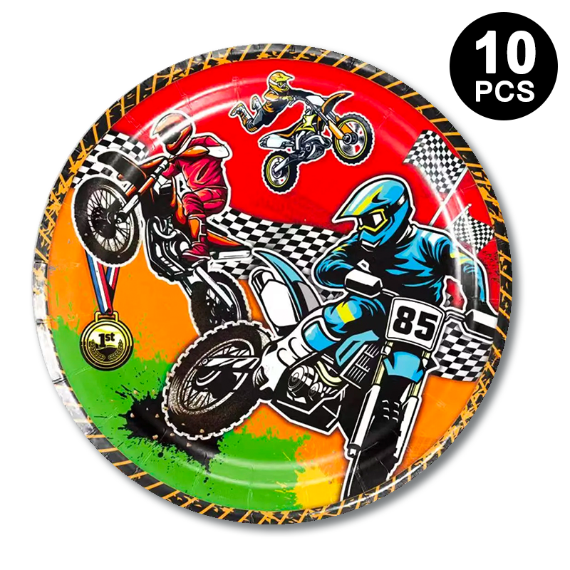 Motorcycle 23cm Paper Plates Round 10 Pack