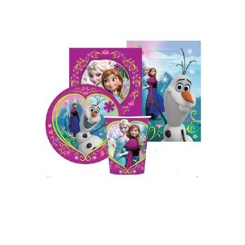 Frozen Theme Party 8 Guests Tableware Pack 40pcs | Paper Cups Plates Napkins Loot Bags
