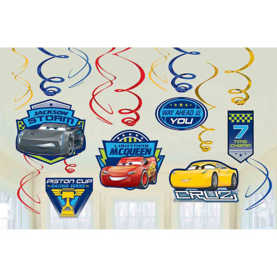 Disney Cars 3 Spiral Swirls Hanging Decorations 8 Pack