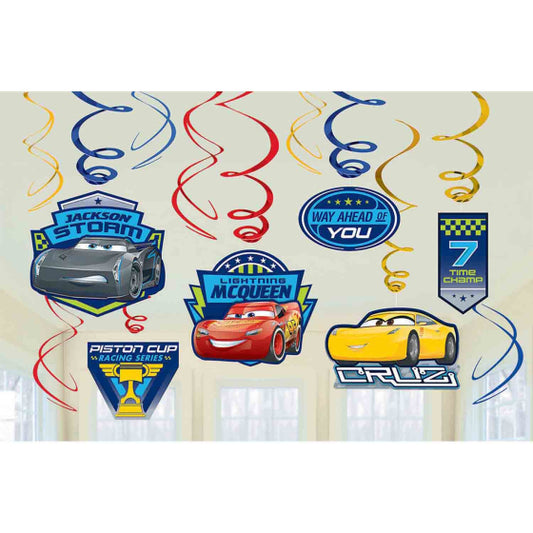 Disney Cars 3 Spiral Swirls Hanging Decorations 8 Pack
