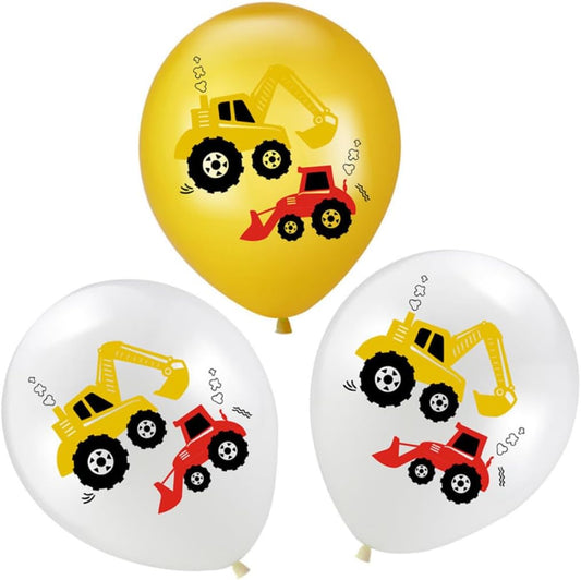 Construction Theme Excavator Bulldozer Printed Latex Balloons 10 Pack