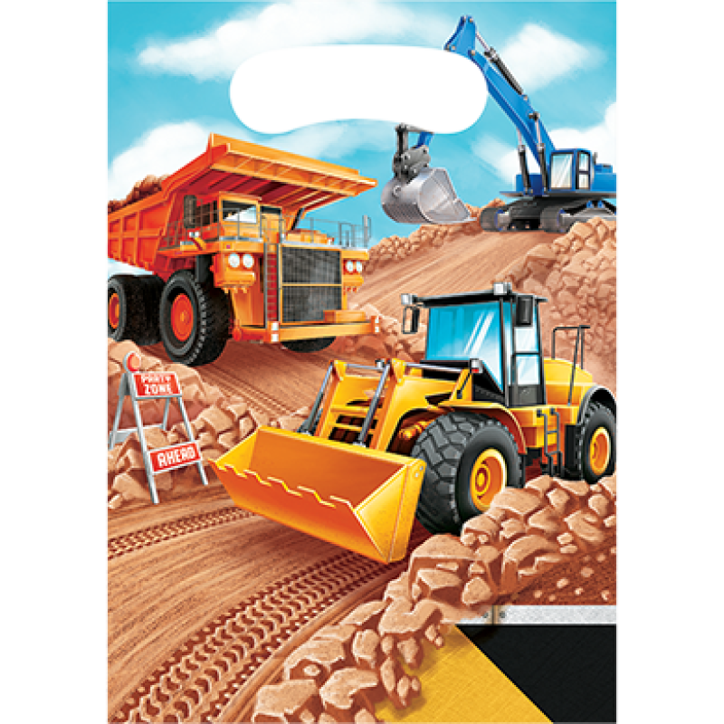 Big Dig Construction Plastic Gift Loot Bags 8 Pack