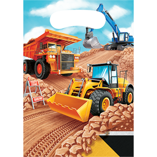 Big Dig Construction Plastic Gift Loot Bags 8 Pack