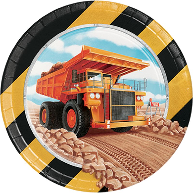 Big Dig Construction 7 inch Round Paper Plates 8 Pack