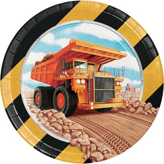 Big Dig Construction 7 inch Round Paper Plates 8 Pack