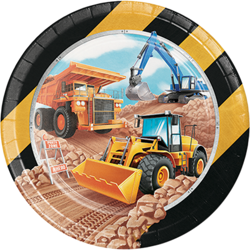 Big Dig Construction 9 inch Round Paper Plates 8 Pack