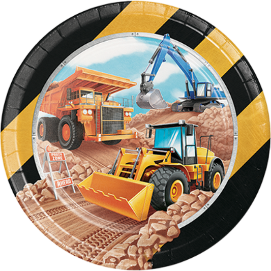Big Dig Construction 9 inch Round Paper Plates 8 Pack