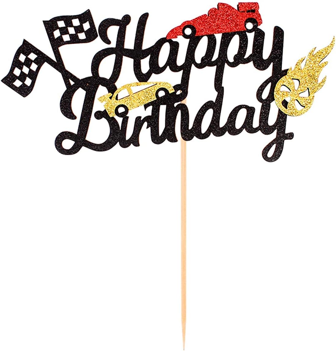 Racing Car Theme Glitter Birthday Cake Topper