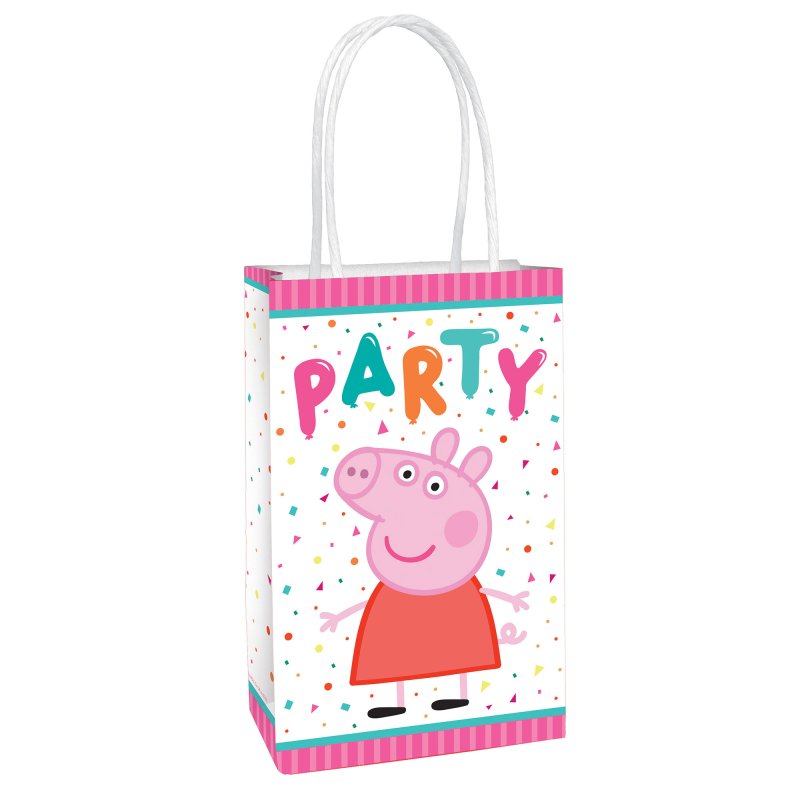 Peppa Pig Theme Paper Kraft Gift Bags with Handle 8 Pack
