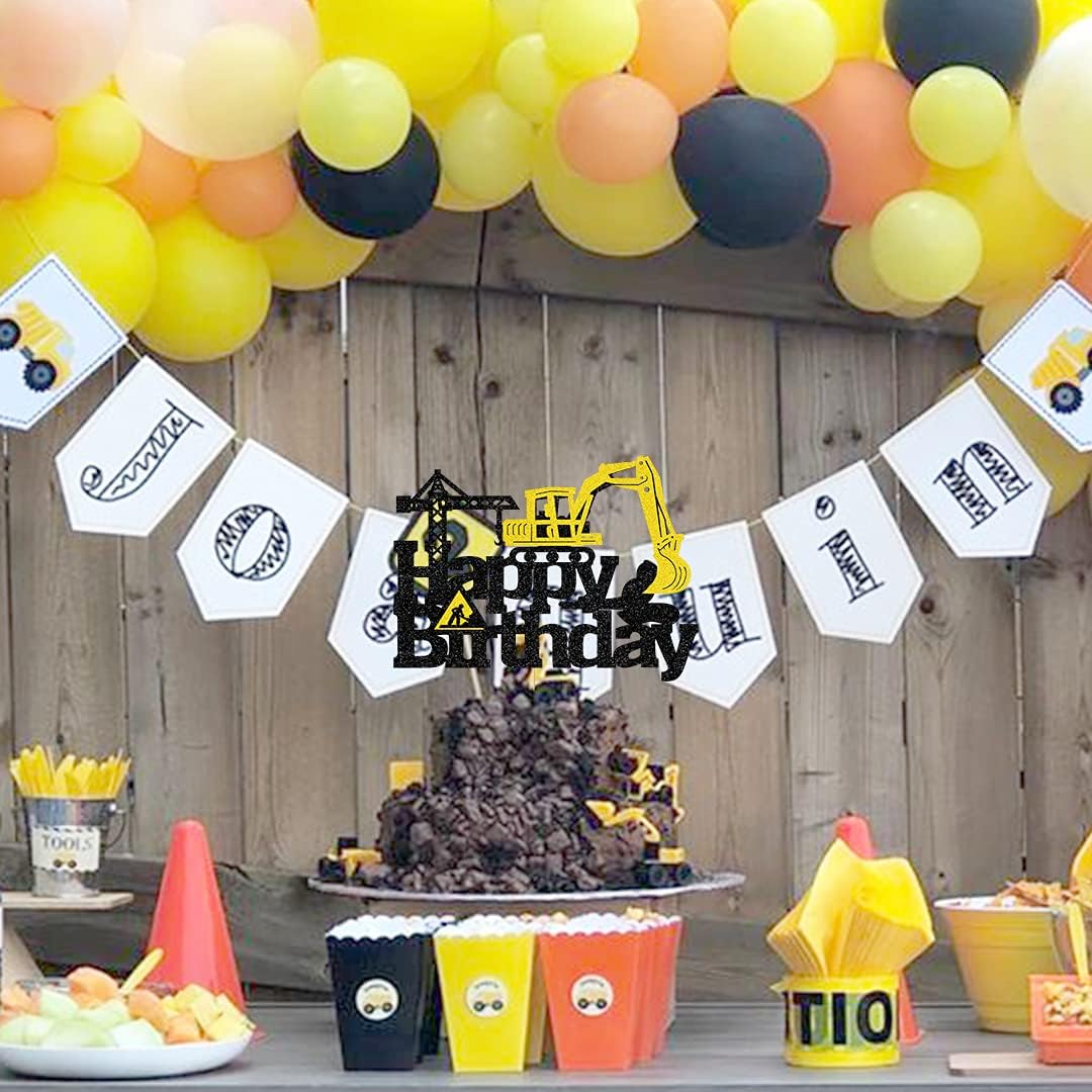 Construction Truck Theme Glitter Birthday Cake Topper