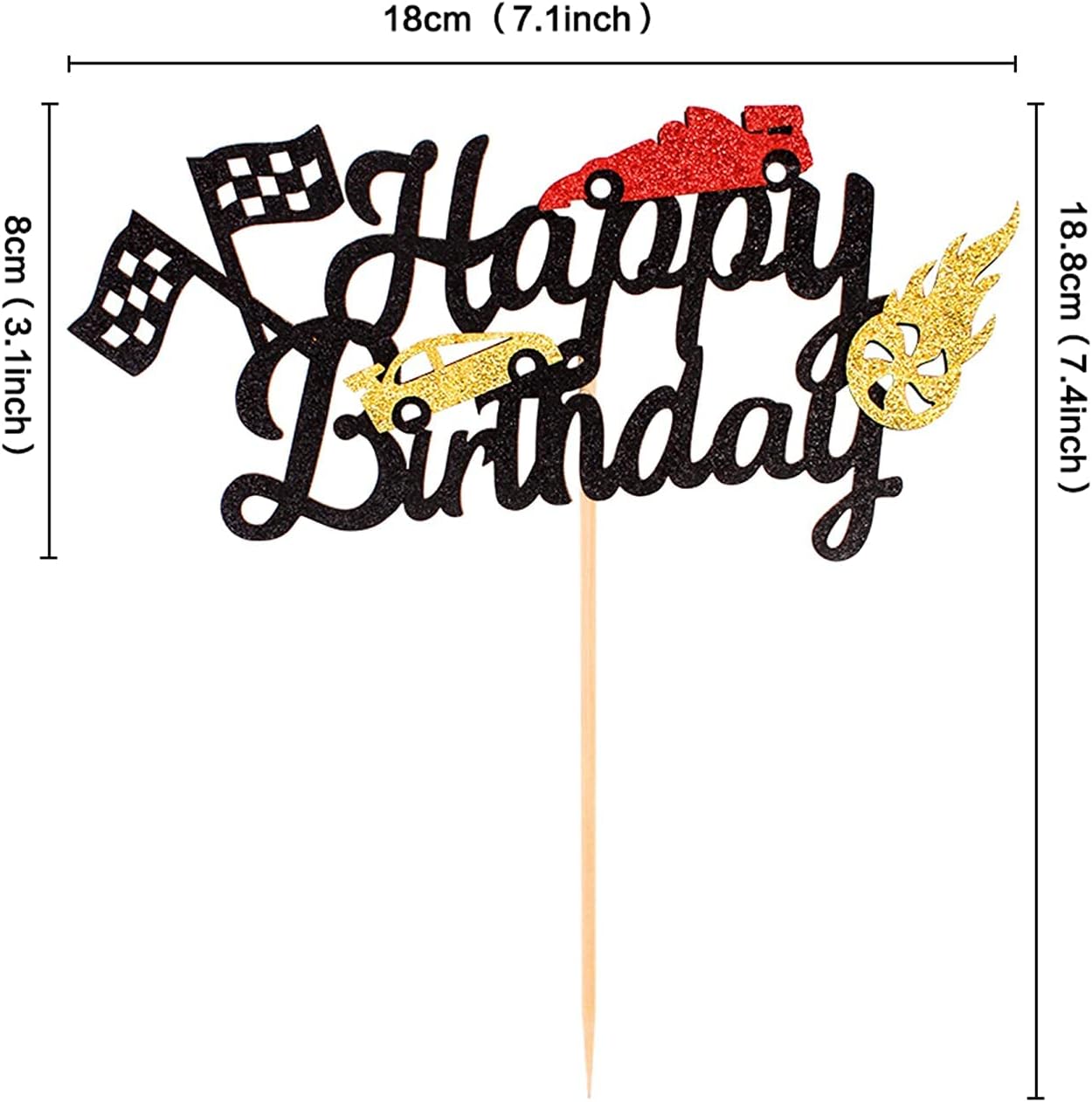 Racing Car Theme Glitter Birthday Cake Topper