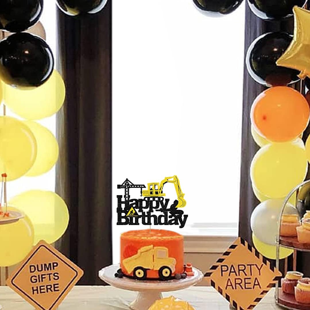 Construction Truck Theme Glitter Birthday Cake Topper