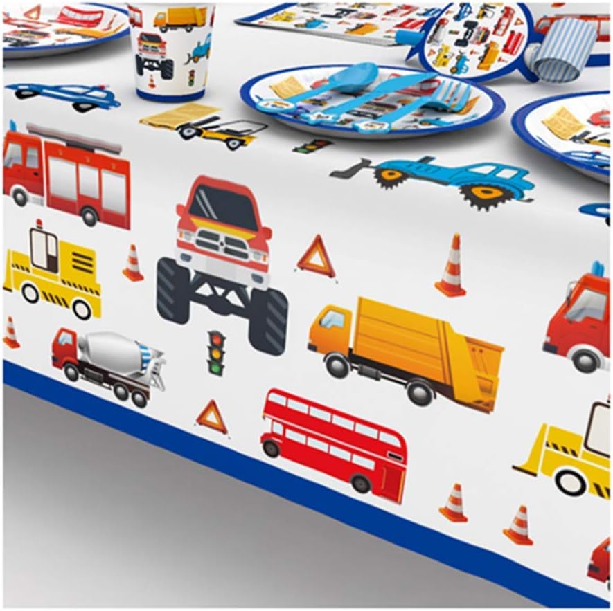 Construction Trucks Table Cover Tablecloth Plastic 180cm x 108cm