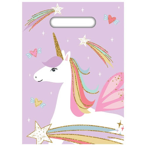 Unicorn Theme Plastic Gift Loot Bags 8 Pack