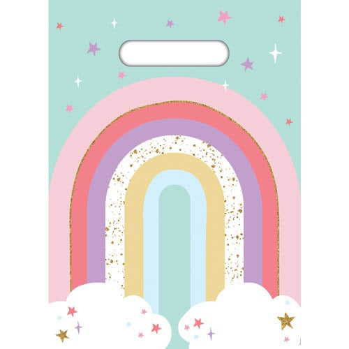 Rainbow Theme Plastic Gift Loot Bags 8 Pack