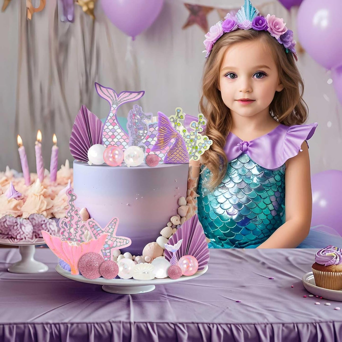 Mermaid Tail Under the Sea Birthday Cake Topper Decorating Set